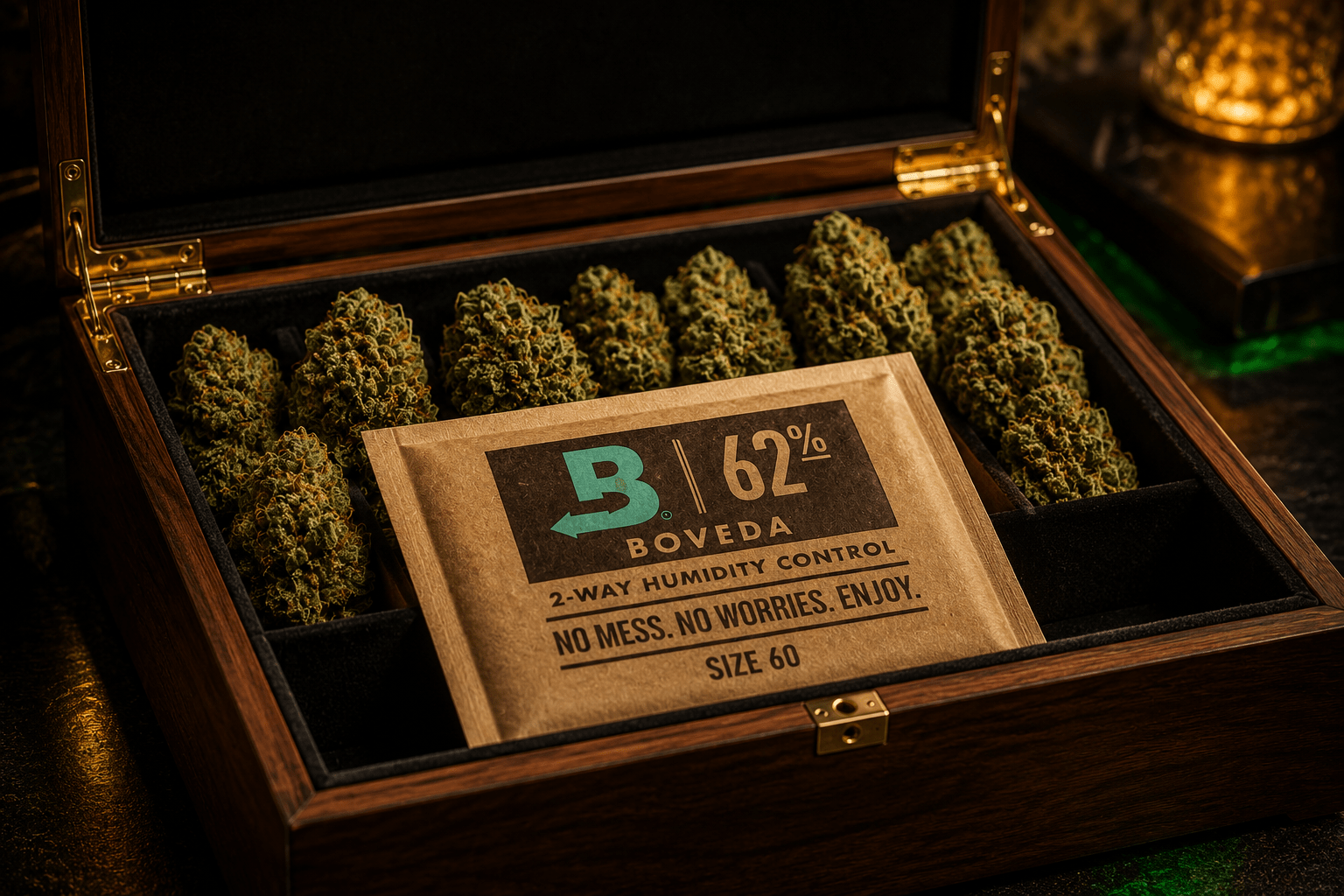 Boveda 62 % Größe 60 zur Feuchtigkeitsregulierung von Cannabis und Kräutern.